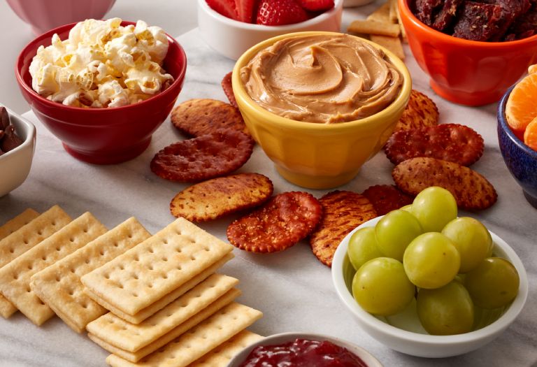 Assorted dips and crackers